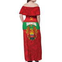 Transnistria Independence Day Off Shoulder Maxi Dress Coat Of Arms Flag Style - Wonder Print Shop