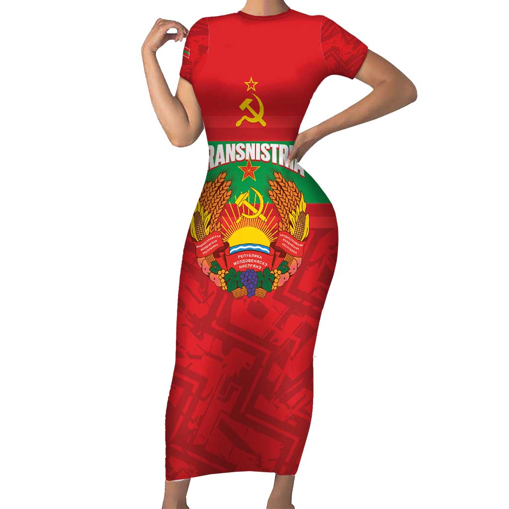 Transnistria Independence Day Short Sleeve Bodycon Dress Coat Of Arms Flag Style - Wonder Print Shop