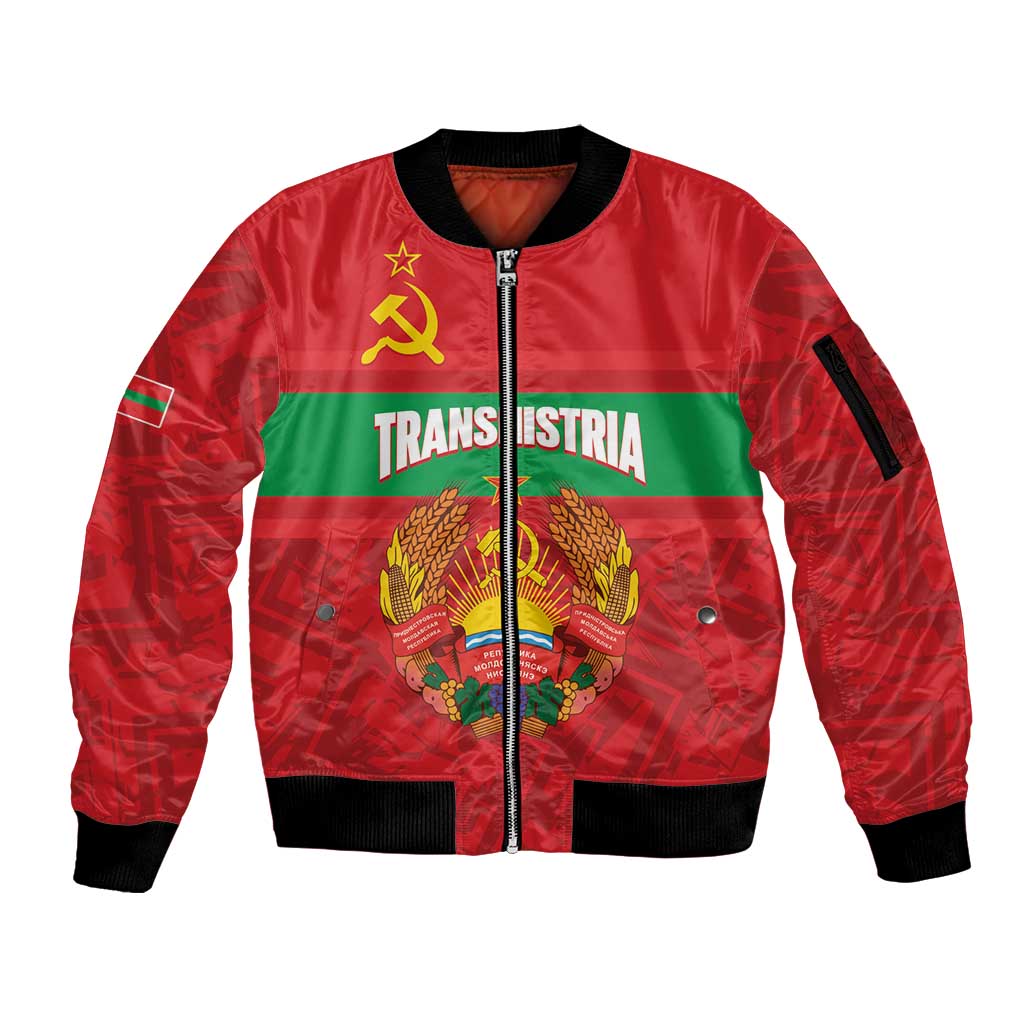 Transnistria Independence Day Sleeve Zip Bomber Jacket Coat Of Arms Flag Style - Wonder Print Shop