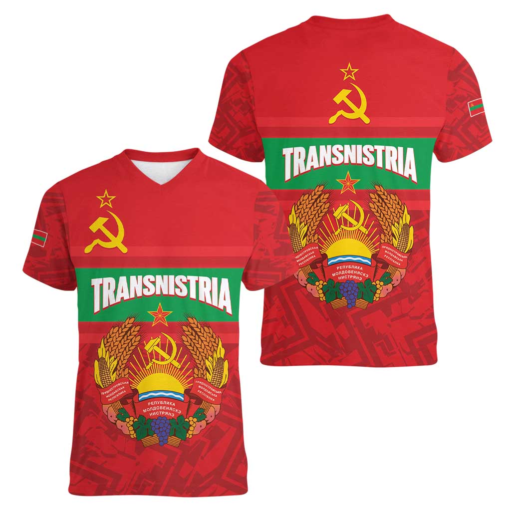 Transnistria Independence Day Women V-Neck T-Shirt Coat Of Arms Flag Style - Wonder Print Shop