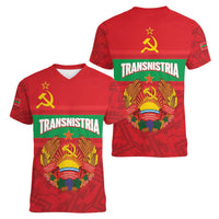 Transnistria Independence Day Women V-Neck T-Shirt Coat Of Arms Flag Style - Wonder Print Shop