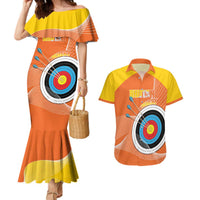 Personalised Bhutan Archery Couples Matching Mermaid Dress and Hawaiian Shirt Board Style Flag Color - Wonder Print Shop