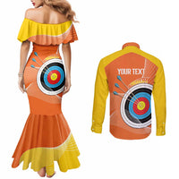 Personalised Bhutan Archery Couples Matching Mermaid Dress and Long Sleeve Button Shirt Board Style Flag Color - Wonder Print Shop