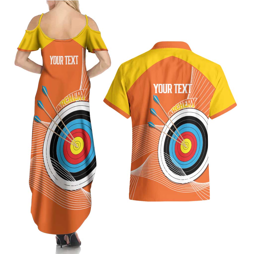 Personalised Bhutan Archery Couples Matching Summer Maxi Dress and Hawaiian Shirt Board Style Flag Color - Wonder Print Shop