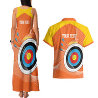 Personalised Bhutan Archery Couples Matching Tank Maxi Dress and Hawaiian Shirt Board Style Flag Color - Wonder Print Shop