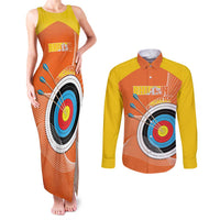 Personalised Bhutan Archery Couples Matching Tank Maxi Dress and Long Sleeve Button Shirt Board Style Flag Color - Wonder Print Shop