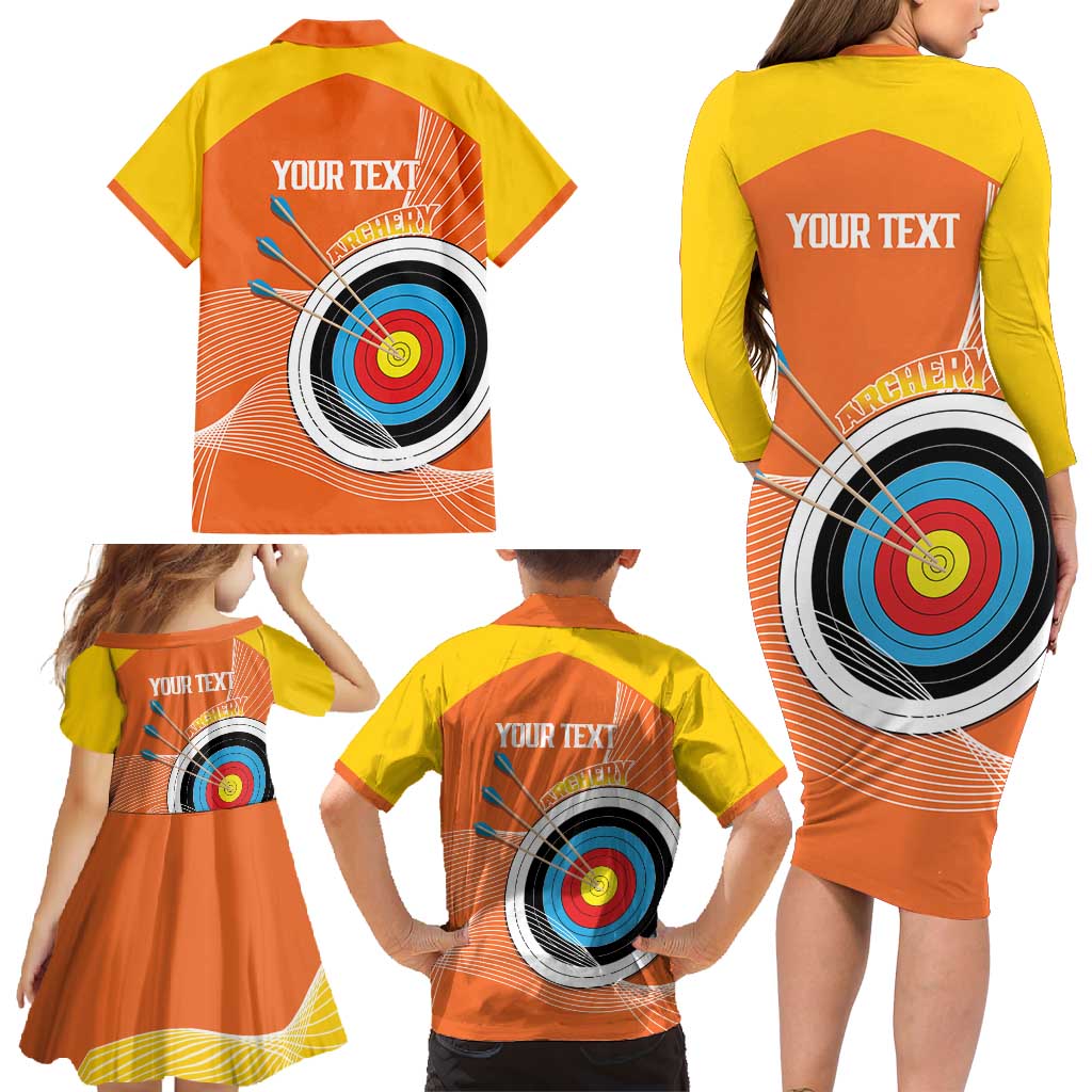 Personalised Bhutan Archery Family Matching Long Sleeve Bodycon Dress and Hawaiian Shirt Board Style Flag Color - Wonder Print Shop