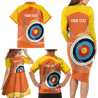 Personalised Bhutan Archery Family Matching Long Sleeve Bodycon Dress and Hawaiian Shirt Board Style Flag Color - Wonder Print Shop