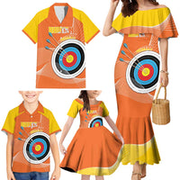 Personalised Bhutan Archery Family Matching Mermaid Dress and Hawaiian Shirt Board Style Flag Color - Wonder Print Shop