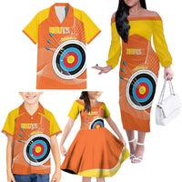 Personalised Bhutan Archery Family Matching Off The Shoulder Long Sleeve Dress and Hawaiian Shirt Board Style Flag Color - Wonder Print Shop