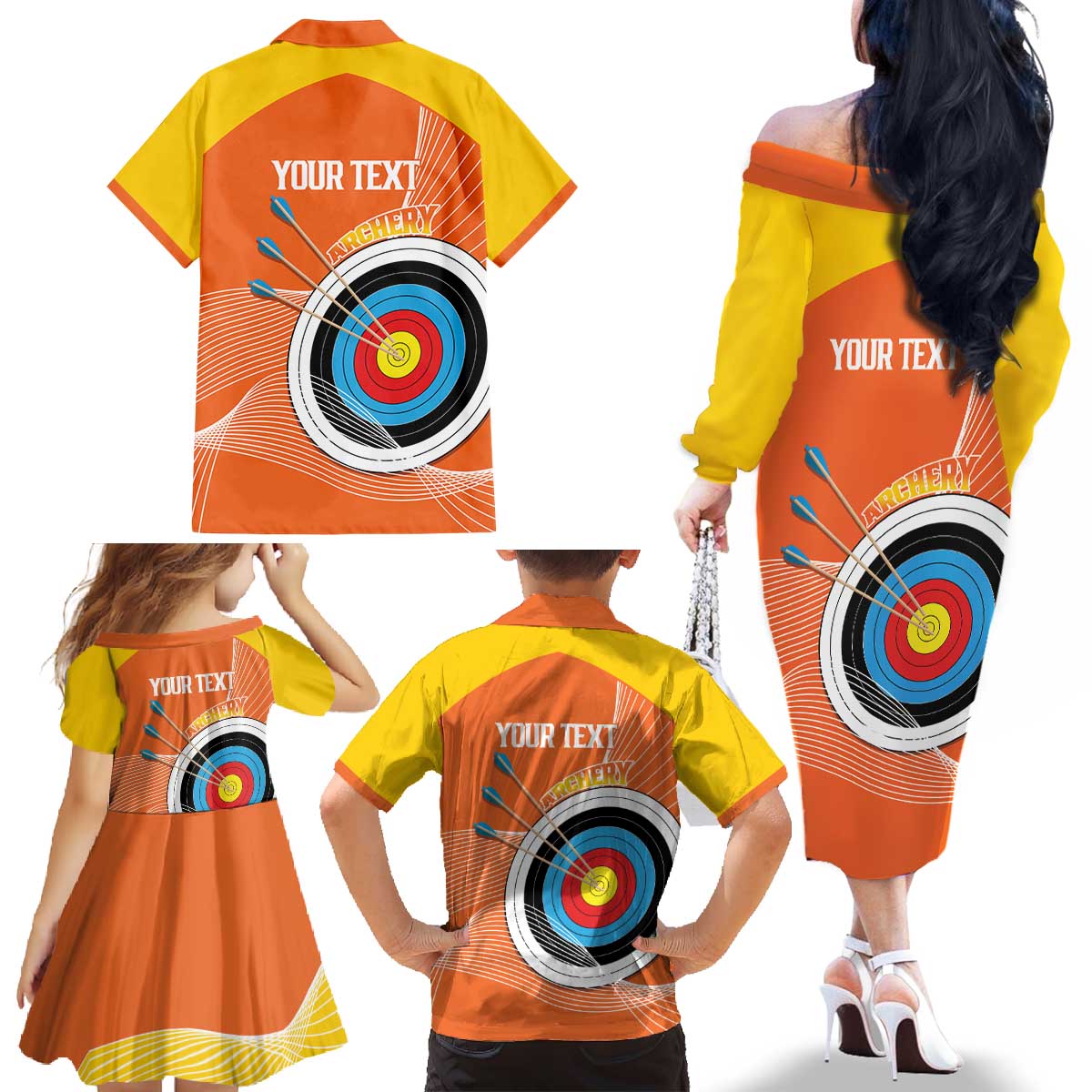 Personalised Bhutan Archery Family Matching Off The Shoulder Long Sleeve Dress and Hawaiian Shirt Board Style Flag Color - Wonder Print Shop