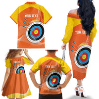 Personalised Bhutan Archery Family Matching Off The Shoulder Long Sleeve Dress and Hawaiian Shirt Board Style Flag Color - Wonder Print Shop
