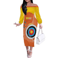 Personalised Bhutan Archery Family Matching Off The Shoulder Long Sleeve Dress and Hawaiian Shirt Board Style Flag Color - Wonder Print Shop