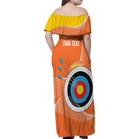 Personalised Bhutan Archery Family Matching Off Shoulder Maxi Dress and Hawaiian Shirt Board Style Flag Color - Wonder Print Shop