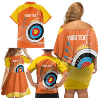 Personalised Bhutan Archery Family Matching Off Shoulder Short Dress and Hawaiian Shirt Board Style Flag Color - Wonder Print Shop