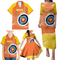 Personalised Bhutan Archery Family Matching Puletasi and Hawaiian Shirt Board Style Flag Color - Wonder Print Shop