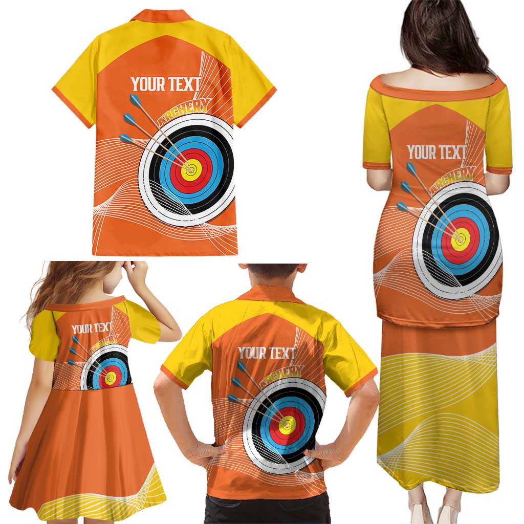 Personalised Bhutan Archery Family Matching Puletasi and Hawaiian Shirt Board Style Flag Color - Wonder Print Shop
