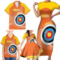 Personalised Bhutan Archery Family Matching Short Sleeve Bodycon Dress and Hawaiian Shirt Board Style Flag Color - Wonder Print Shop
