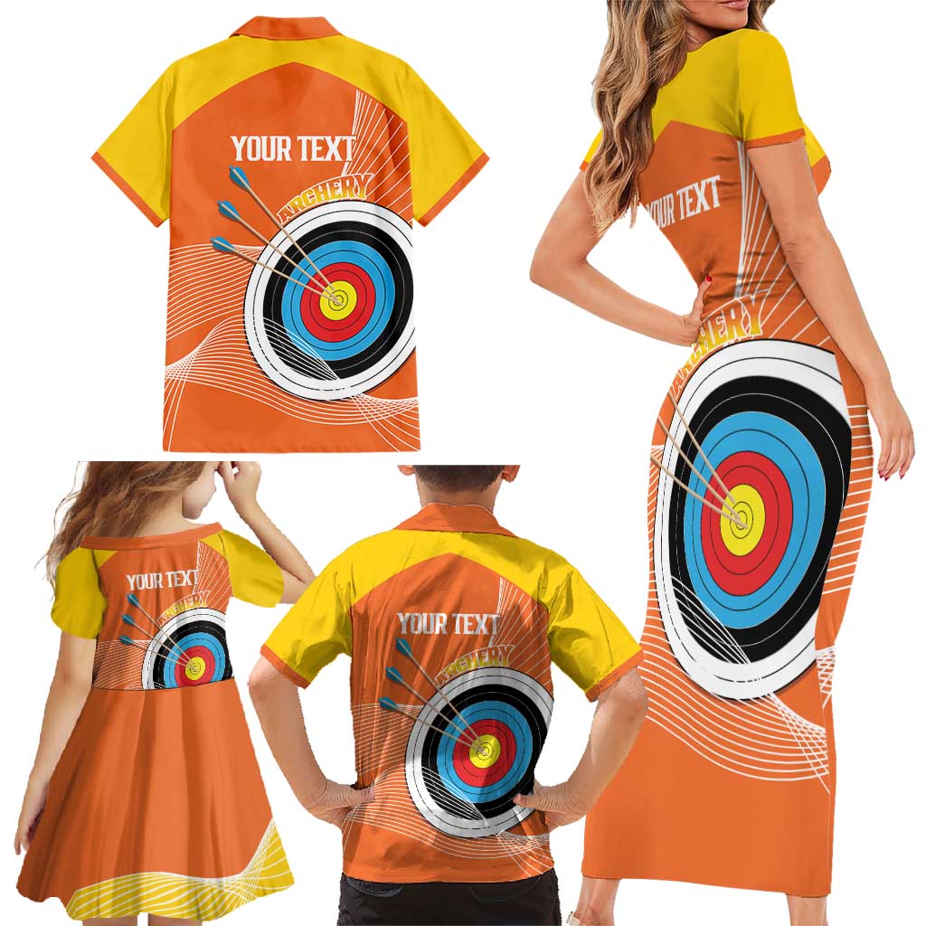 Personalised Bhutan Archery Family Matching Short Sleeve Bodycon Dress and Hawaiian Shirt Board Style Flag Color - Wonder Print Shop