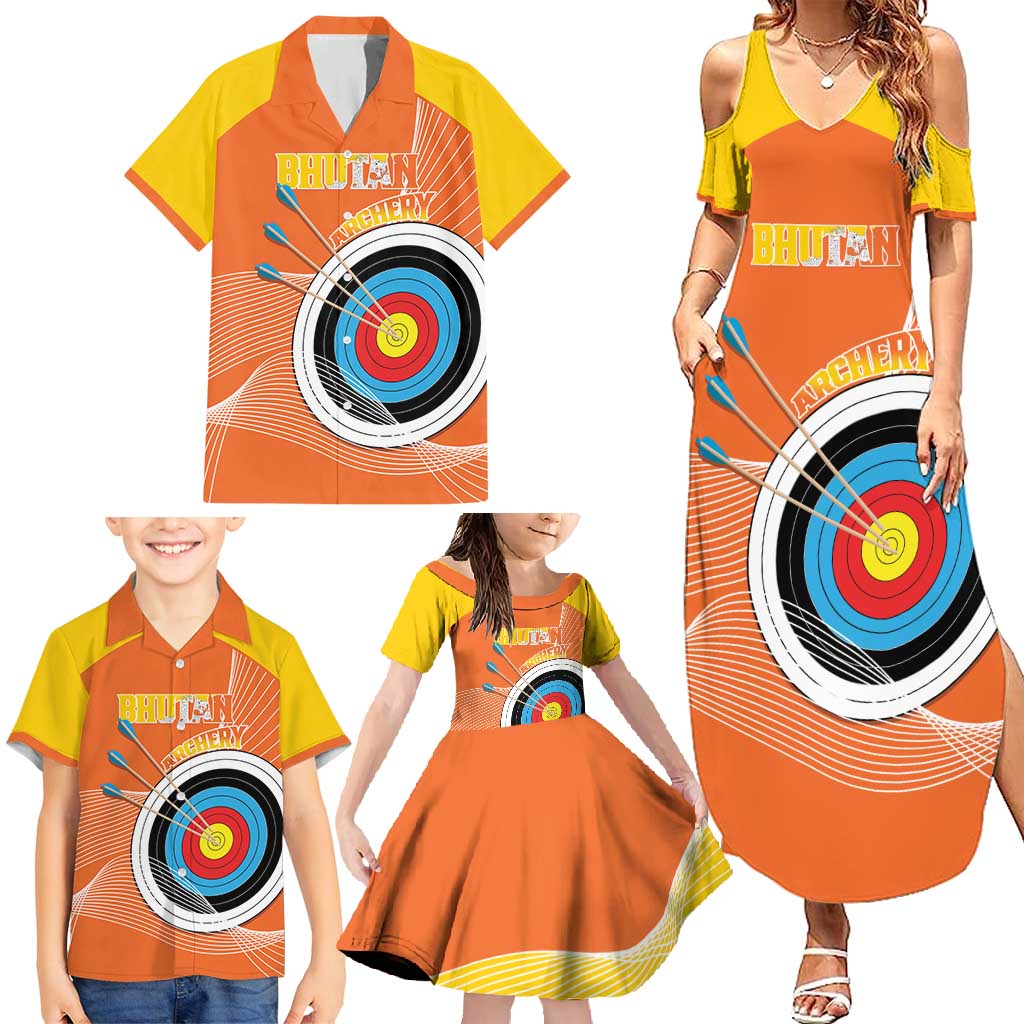 Personalised Bhutan Archery Family Matching Summer Maxi Dress and Hawaiian Shirt Board Style Flag Color - Wonder Print Shop
