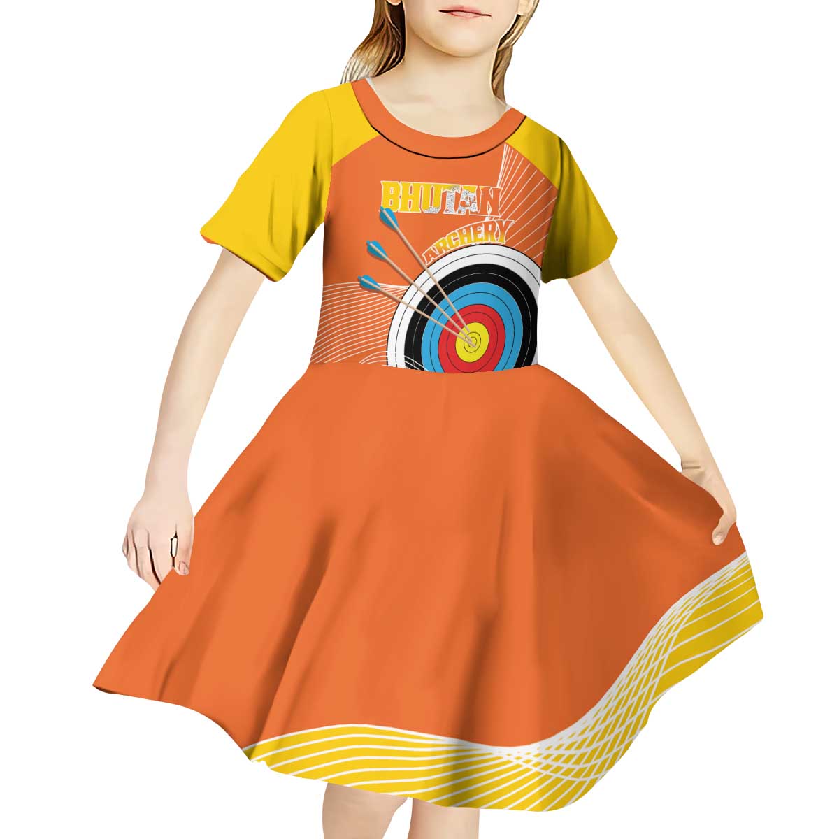 Personalised Bhutan Archery Kid Short Sleeve Dress Board Style Flag Color - Wonder Print Shop