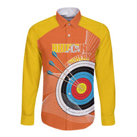 Personalised Bhutan Archery Long Sleeve Button Shirt Board Style Flag Color - Wonder Print Shop