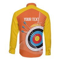Personalised Bhutan Archery Long Sleeve Button Shirt Board Style Flag Color - Wonder Print Shop