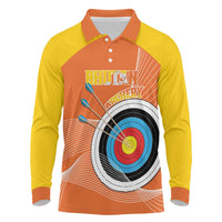 Personalised Bhutan Archery Long Sleeve Polo Shirt Board Style Flag Color - Wonder Print Shop