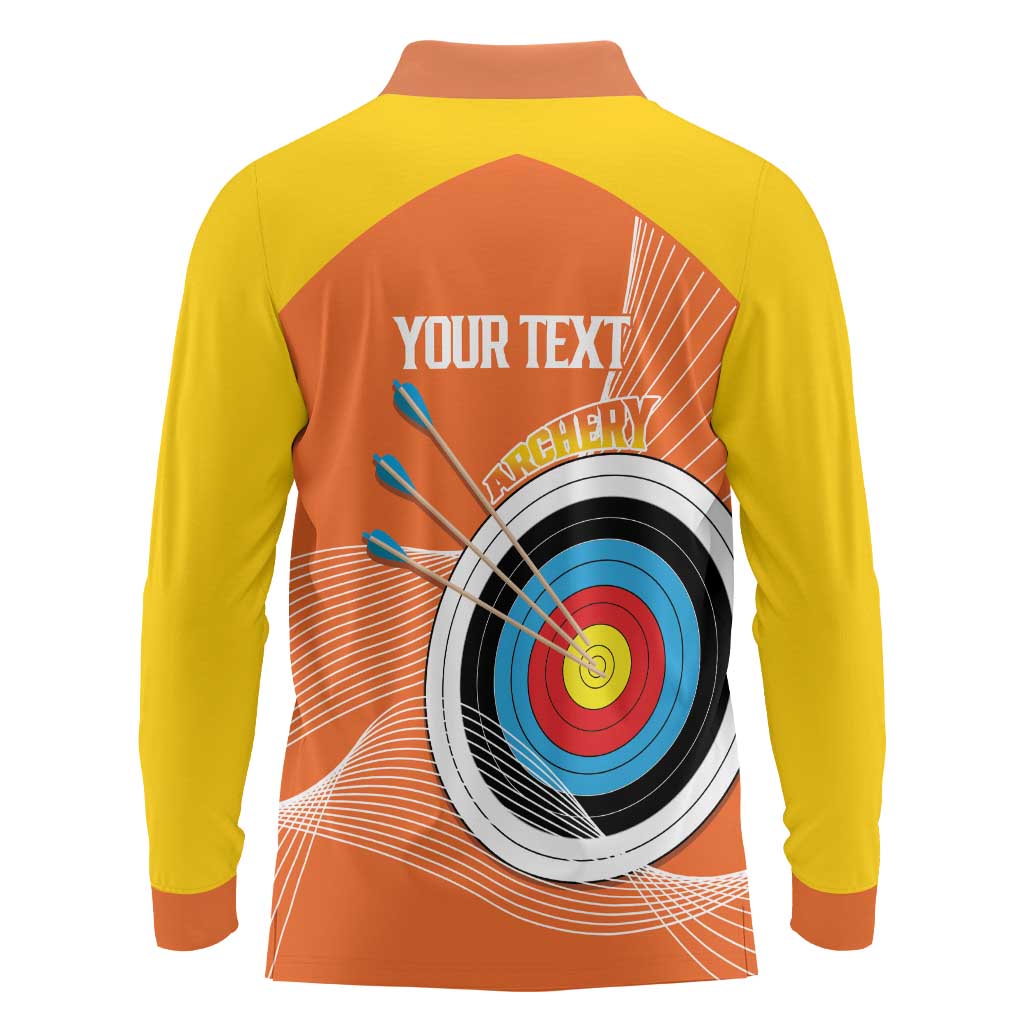 Personalised Bhutan Archery Long Sleeve Polo Shirt Board Style Flag Color - Wonder Print Shop