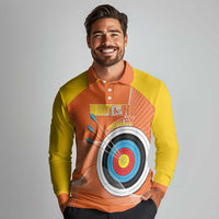 Personalised Bhutan Archery Long Sleeve Polo Shirt Board Style Flag Color - Wonder Print Shop