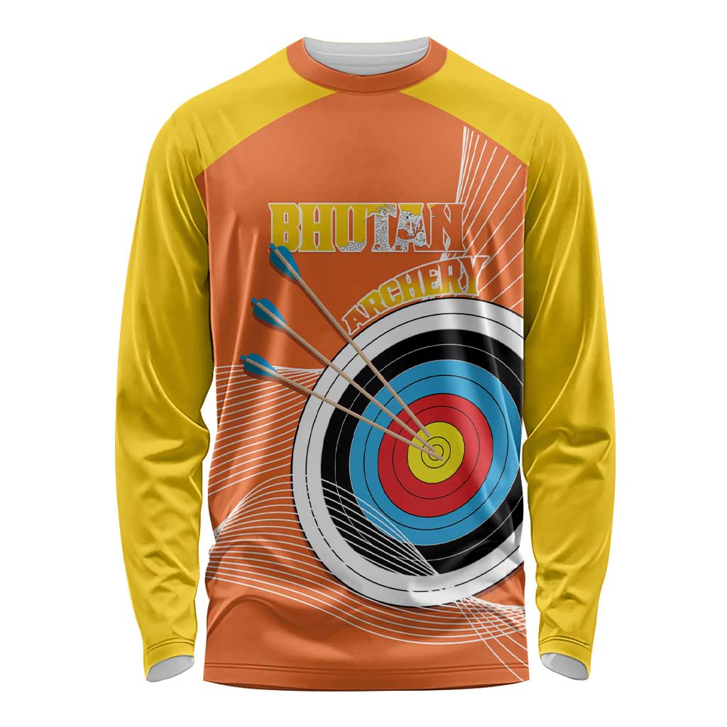 Personalised Bhutan Archery Long Sleeve Shirt Board Style Flag Color - Wonder Print Shop