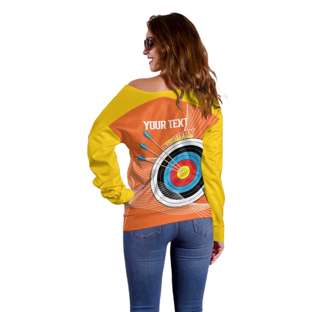 Personalised Bhutan Archery Off Shoulder Sweater Board Style Flag Color - Wonder Print Shop