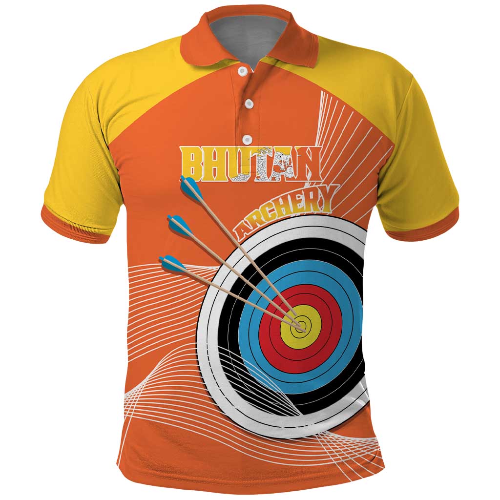 Personalised Bhutan Archery Polo Shirt Board Style Flag Color - Wonder Print Shop