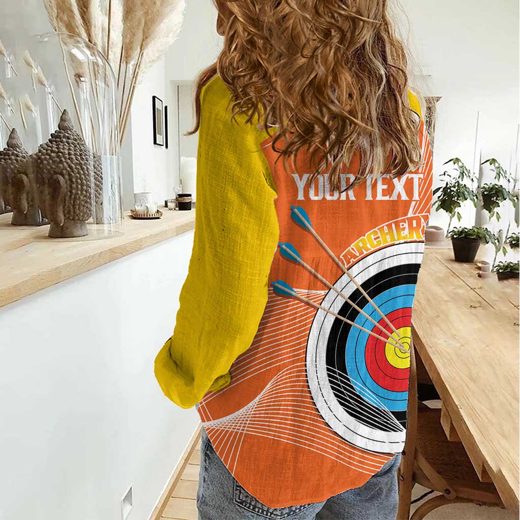 Personalised Bhutan Archery Women Casual Shirt Board Style Flag Color - Wonder Print Shop