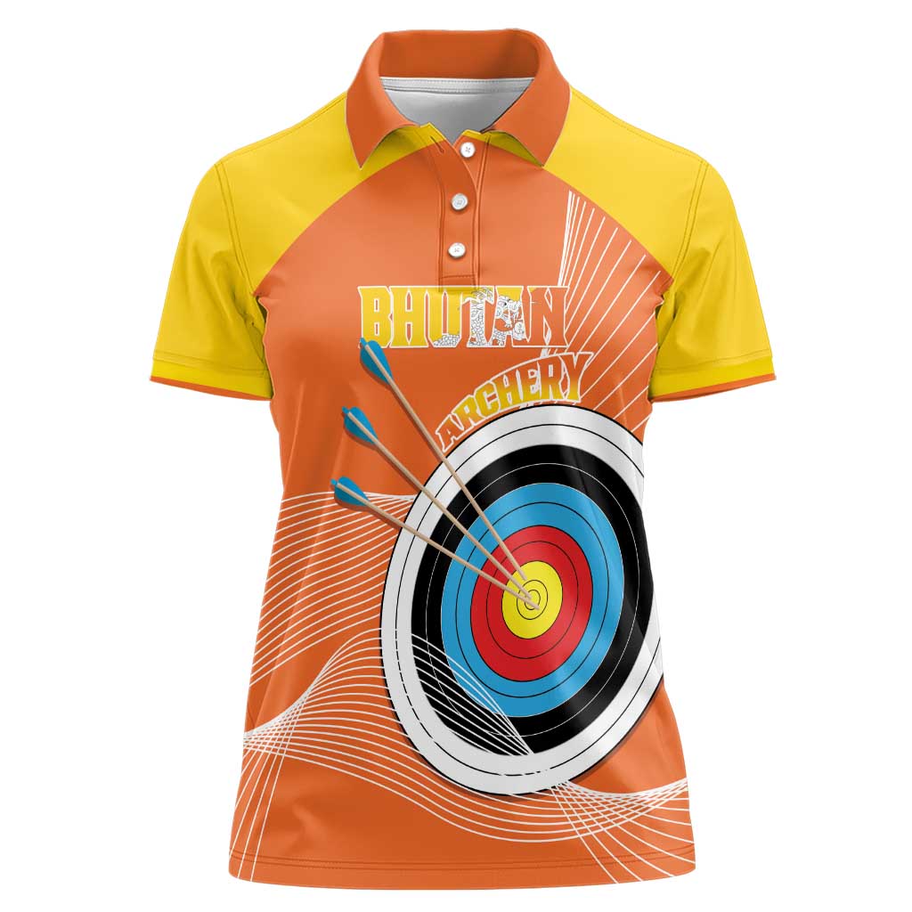 Personalised Bhutan Archery Women Polo Shirt Board Style Flag Color - Wonder Print Shop