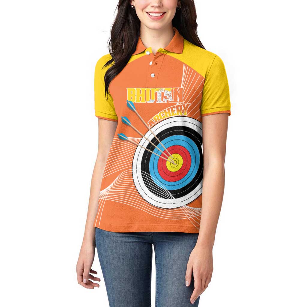 Personalised Bhutan Archery Women Polo Shirt Board Style Flag Color - Wonder Print Shop