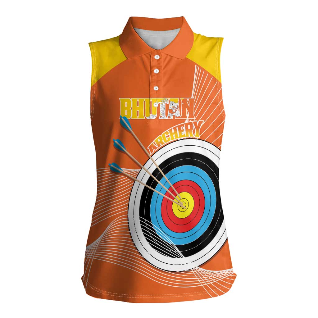 Personalised Bhutan Archery Women Sleeveless Polo Shirt Board Style Flag Color - Wonder Print Shop