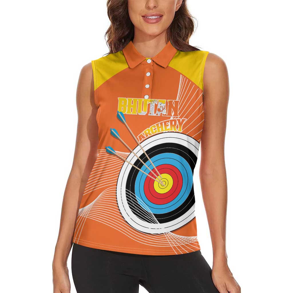 Personalised Bhutan Archery Women Sleeveless Polo Shirt Board Style Flag Color - Wonder Print Shop