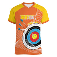 Personalised Bhutan Archery Women V-Neck T-Shirt Board Style Flag Color - Wonder Print Shop