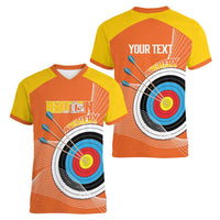 Personalised Bhutan Archery Women V-Neck T-Shirt Board Style Flag Color - Wonder Print Shop