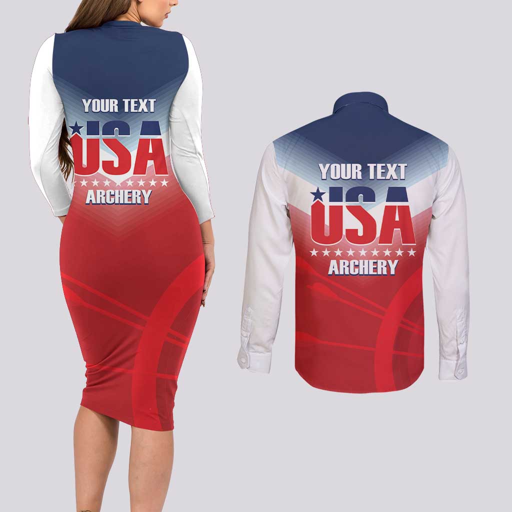 Personalized United States Archery Couples Matching Long Sleeve Bodycon Dress and Long Sleeve Button Shirt USA 2025 Sporty Style - Wonder Print Shop