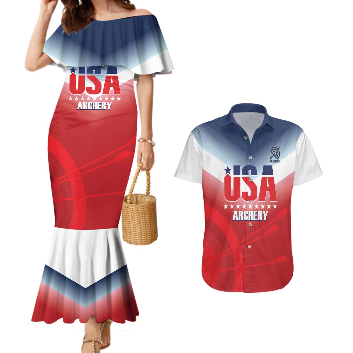 Personalized United States Archery Couples Matching Mermaid Dress and Hawaiian Shirt USA 2025 Sporty Style - Wonder Print Shop