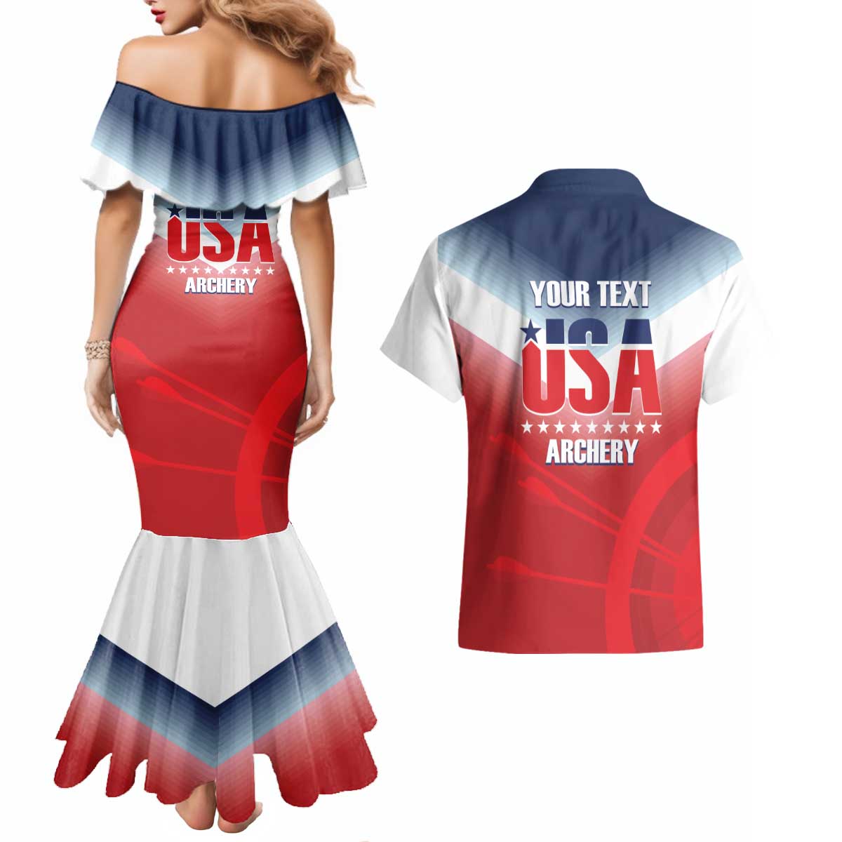 Personalized United States Archery Couples Matching Mermaid Dress and Hawaiian Shirt USA 2025 Sporty Style - Wonder Print Shop