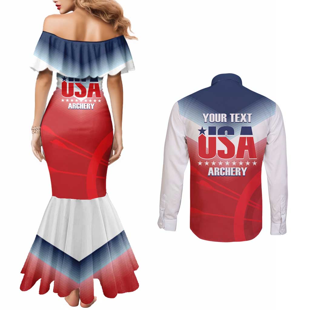 Personalized United States Archery Couples Matching Mermaid Dress and Long Sleeve Button Shirt USA 2025 Sporty Style - Wonder Print Shop