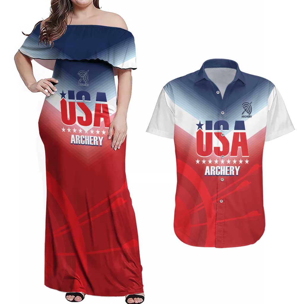 Personalized United States Archery Couples Matching Off Shoulder Maxi Dress and Hawaiian Shirt USA 2025 Sporty Style - Wonder Print Shop