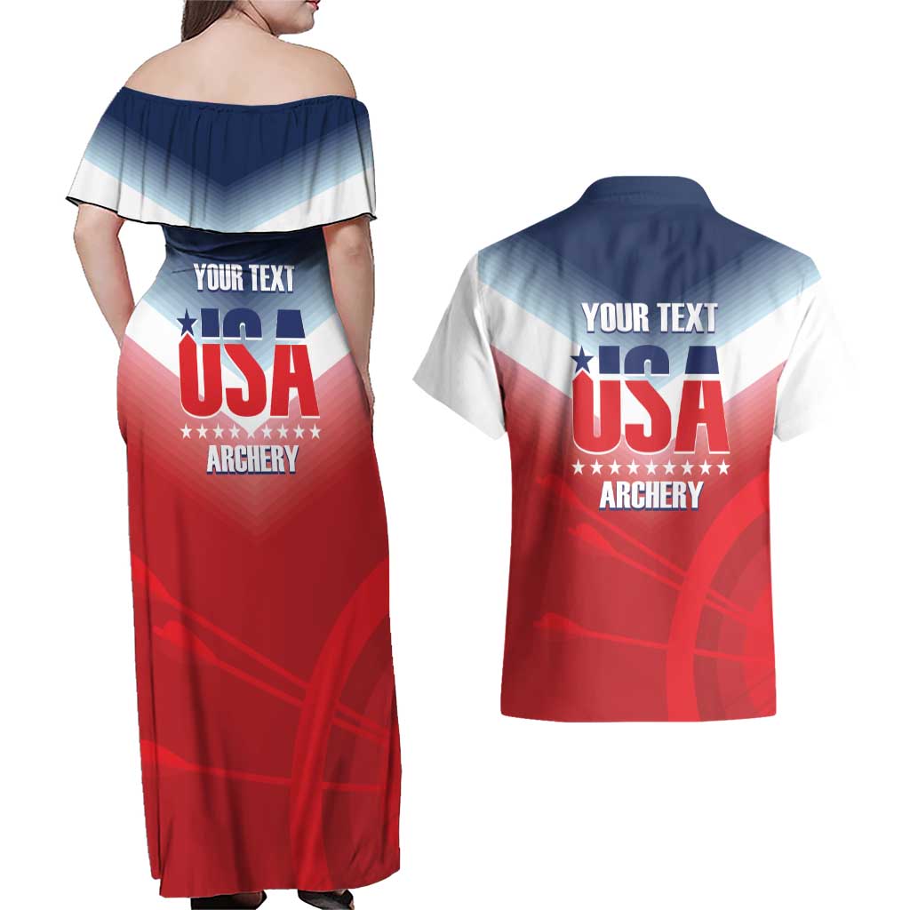 Personalized United States Archery Couples Matching Off Shoulder Maxi Dress and Hawaiian Shirt USA 2025 Sporty Style - Wonder Print Shop