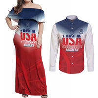 Personalized United States Archery Couples Matching Off Shoulder Maxi Dress and Long Sleeve Button Shirt USA 2025 Sporty Style - Wonder Print Shop