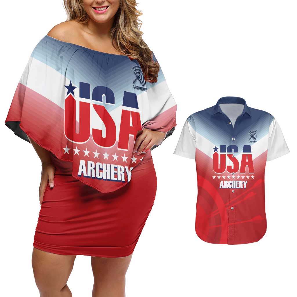 Personalized United States Archery Couples Matching Off Shoulder Short Dress and Hawaiian Shirt USA 2025 Sporty Style - Wonder Print Shop