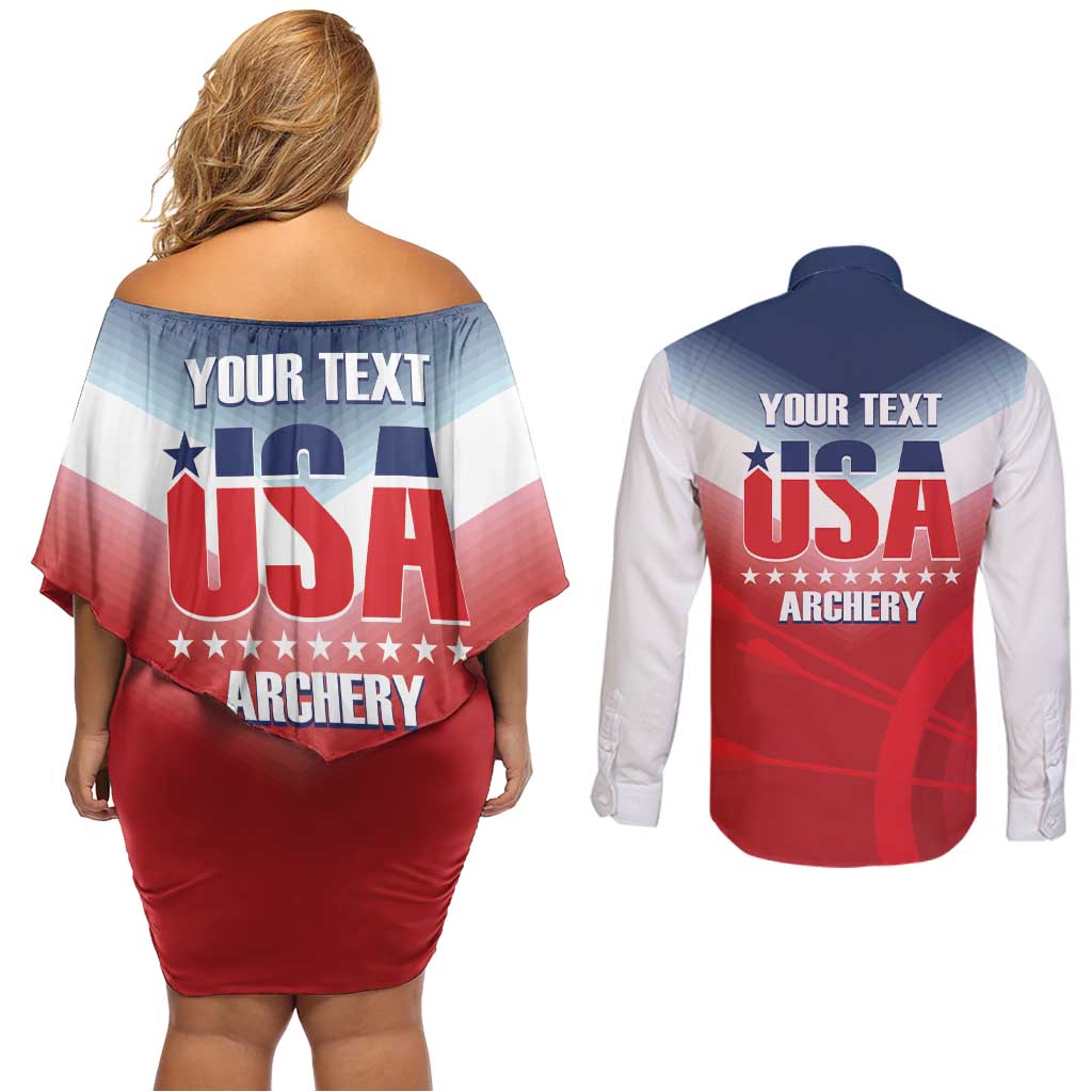 Personalized United States Archery Couples Matching Off Shoulder Short Dress and Long Sleeve Button Shirt USA 2025 Sporty Style - Wonder Print Shop