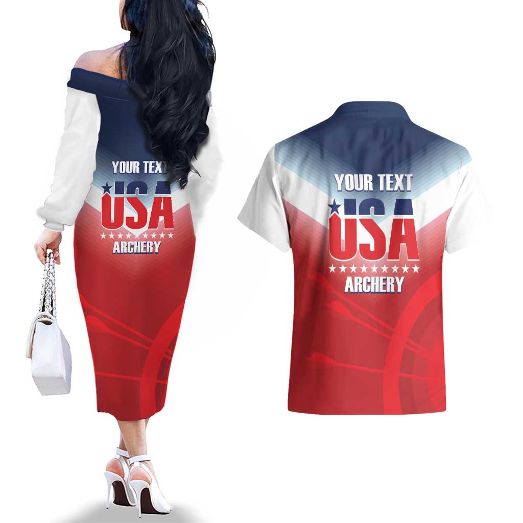Personalized United States Archery Couples Matching Off The Shoulder Long Sleeve Dress and Hawaiian Shirt USA 2025 Sporty Style - Wonder Print Shop